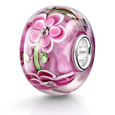 Abbildung von Materia Charm Kugel XXL Glas Blumen / Blüten rosa pink 1524, mit Zirkonia