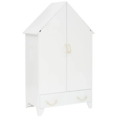 Abbildung von Puckdaddy Carlotta Kleiderschrank 110x55x187cm Kinderkleiderschrank weiß lackiert Babyzimmer und Kinderzimmer Babyschrank Haus Stauraum für Kleidung Spielzeug inkl. Jutephasergriffe