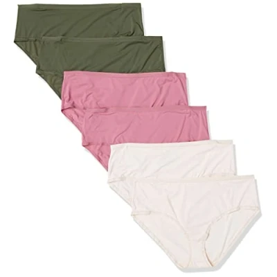 Abbildung von Amazon Essentials Damen Unterwäsche mit mittelhohem Bund (in Übergröße erhältlich), 6er Pack, Blau/Dunkles Khakigrün/Mauve, 3XL Große Größen
