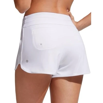 Abbildung von CRZ YOGA Damen Badeshorts Schnell Trocknend Schwimmshorts Sommer Boardshorts mit Seitlichem Split Weiss 38
