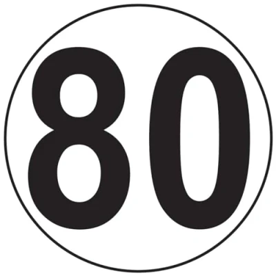 Abbildung von Aufkleber, selbstklebend, Motiv Macaron, Geschwindigkeitsbegrenzung, Reisebusse, Traktor, schwer, LKW, 80 km/h, 20 cm Durchmesser