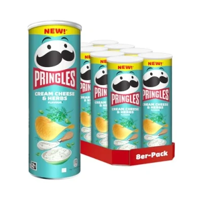 Abbildung von Pringles Cream Cheese &amp; Herbs (8 x 165 g) der unwiderstehliche Snack Klassiker in praktischen Dose knackige Chips mit Frischkäse und Kräutergeschmack Pop. Play. Eat.