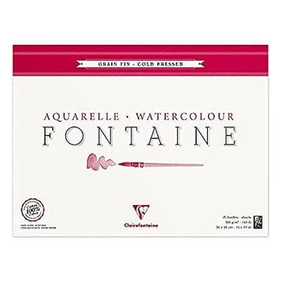 Abbildung von Clairefontaine 96416C Malblock, 4 seitig verleimt Aquarellpapier Feinkörnig, Fontaine/Hadern, 36 x 48 cm, 25 Blatt, 300 g Packung, weiß