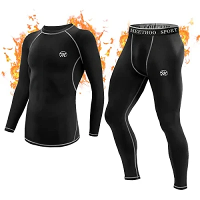 Abbildung von MeetHoo Thermounterwäsche Herren, Funktionsunterwäsche Set Funktionswäsche Thermo Skiunterwäsche Thermowäsche Base Layer Unterhemd Unterhose für Laufen