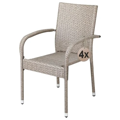 Abbildung von Casaria® Gartenstühle 4er Set Stapelbar Wetterfest Polyrattan Outdoor 160kg Garten Terrasse Balkon Stuhl mit Armlehne Gartensessel Stapelstühle Creme