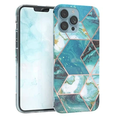 Abbildung von EAZY CASE Handyhülle Silikon mit Kameraschutz kompatibel iPhone 13 Pro Max, im Geometrie Design, Motiv Hülle, Ultra dünn, Slimcover, Silikonhülle, Backcover, Grün