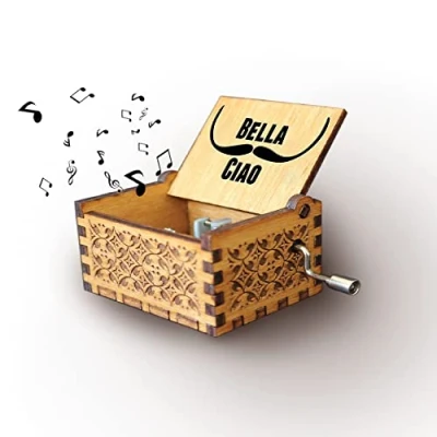 Abbildung von Melodiebox Holzspieluhr mit Handkurbel Bella Ciao Spieluhr Musicbox Hand gekurbelt