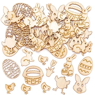 Abbildung von Baker Ross AT476 Mini Holzformen, Motiv: Ostern, kreatives Kunst und Bastelzubehör für Kinder zum Basteln Dekorieren, 50 Stück