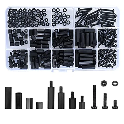 Abbildung von Ewwtrey 260 Stück M3 Nylon Sechskantschrauben Mutter Schaltungs Abstandshalter, Männlichen Weiblichen Schrauben Muttern Sortiment Set (Schwarz 260PCS M3)