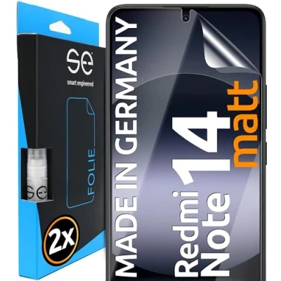 Abbildung von 2x se® 3D SCHUTZFOLIE Entspiegelt für Xiaomi Redmi Note 14, Anti Glare, 100% Fingerabdruck &amp; FaceID kompatibel, einfache blasenfreie Installation, Matt, Stoß Kratzfest TPU Material, aus Deutschland