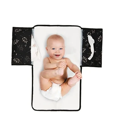 Abbildung von Dooky Wickelunterlage für Unterwegs 60x34 cm Romantic Leaves Black Baby Wickelauflage, Wickeltasche Leicht Waschbar 40% Polyester 30% Foam Peva Schwarz