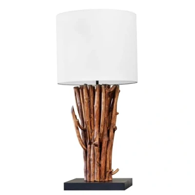 Abbildung von riess ambiente.de Design Tischlampe Euphoria 60cm Natur weiß rund Massivholz handgearbeitet, Nachttischlampe, Wohnzimmerlampe, Dekolampe