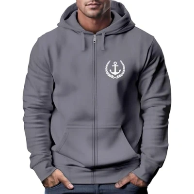 Abbildung von Neverless Sweatjacke Herren mit Kapuze Zip Hoodie Motiv Anker Meer Boot Männer F