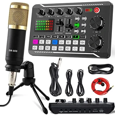 Abbildung von ALLWIN Podcast Mikrofon Set, USB Nieren Kondensator Mikrofon, Audio Mixer Set mit Soundkarte für Streaming/Podcasting/Aufnahme, geeignet PC/Laptop/Telefon/Pad