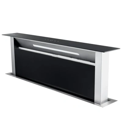 Abbildung von KKT KOLBE Downdraft Dunstabzug 87 cm Tischabzug versenkbar Dunstabzugshaube Edelstahl schwarzes Glas Nachlaufautomatik SensorTouch Bedienung DRAFT870