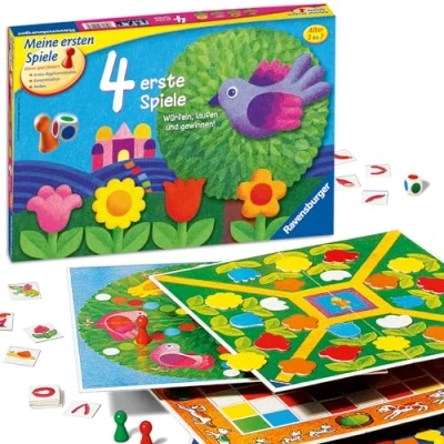 Abbildung von Ravensburger 21417 4 erste Spiele Spielesammlung für die Kleinen Kinder ab 3 Jahren, Brettspiele 2 6 Spieler Farbwürfel