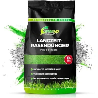 Abbildung von Greenyp Langzeit Rasendünger Frühjahr I 10kg für 300m² mit Langzeitwirkung &amp; Depotwirkung bis Spätsommer verhindert Moosbildung NPK Dünger Rasen
