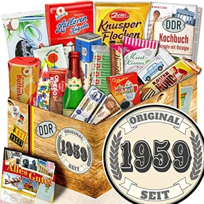 Abbildung von Original seit 1959 Geburtstag Geschenkset Kultset DDR Süßigkeiten