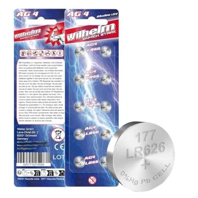 Abbildung von 10 AG4 Wilhelm Cell Knopfzellen Knopfbatterien Uhrenbatterien LR626, LR66, 177, 377 1,5V…
