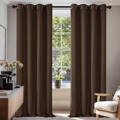 Abbildung von Deconovo Blickdichte Gardinen Vorhang Blickdicht Kälteschutzvorhang Blickdicht, 210x140 cm(HöhexBreite), Braun, 2er Set