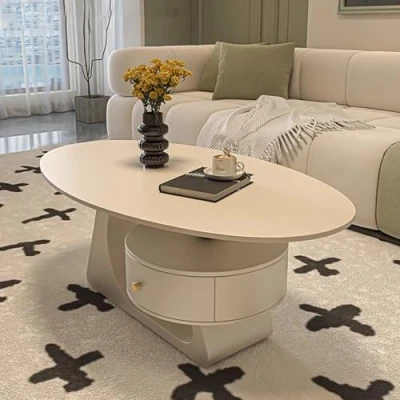 Abbildung von STCERY Couchtisch, Metallgestell Kaffeetisch, Couchtisch mit Schublade Lagerung, Kleine Moderne Wohnzimmertisch, für Schlafzimmer, Wohnzimmer, Möbel, Moderner Akzent(White)