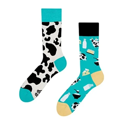 Abbildung von Dedoles Socken Unisex Damen Herren &amp; Kinder Baumwolle viele lustige Designs 1 Paar Geschenk links rechts verschieden, Farbe Türkis, Motiv Kuh, Gr. 35 38
