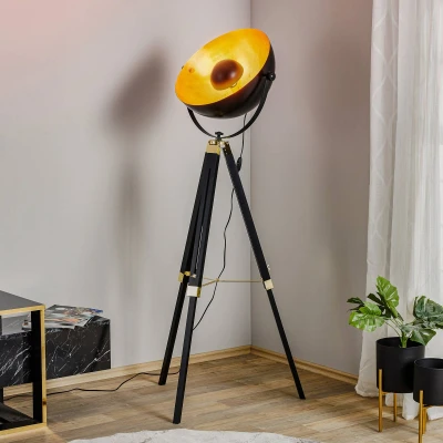 Abbildung von Eglo 49618 Stehleuchte Vintage COVALEDA E27 1X40W H:164cm Ø55cm Holz, Stahl schwarz, messing, gold mit Kabelschalter