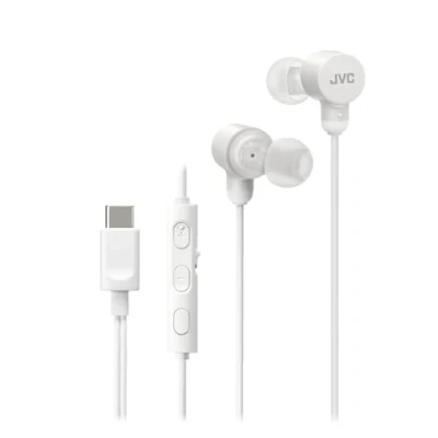 Abbildung von JVC HA FR29UC W USB C Ohrhörer, DA Wandler, Hi Res Audio, Mikrofon mit Stummschaltung, Bequeme Silikon Ohrstöpsel, 3 Tasten Fernbedienung, Plug &amp; Play für PC/Smartphone/Gaming, Farbe Weiß