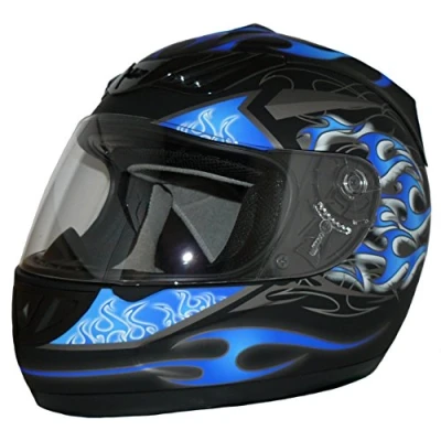 Abbildung von Protectwear Motorradhelm, Integralhelm, Flammendesign (Matt Blau/Schwarz), M