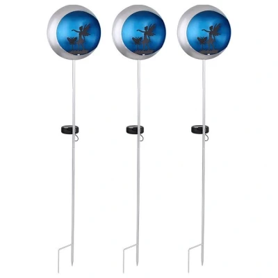 Abbildung von GLOBO LIGHTING LED Solarleuchte, Leuchtmittel fest verbaut, Warmweiß, Steckleuchte Solarlampe Außenleuchte Fee blau silber Erdspieß 3x