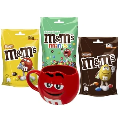 Abbildung von M&amp;M&#039;S Chocolate 150g, Minis 135g &amp; Peanut 150g + Tasse I Schokolinsen Schokolade Erdnuss Geschenkset Probierpaket Mix Pack Geschenkidee Fanartikel