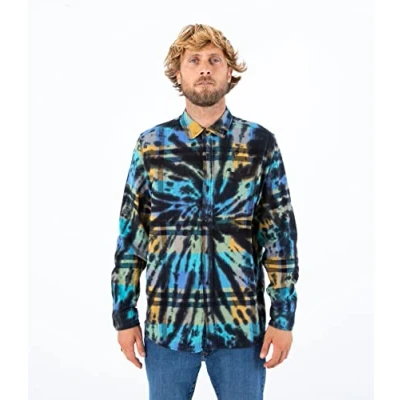 Abbildung von Hurley Herren Portland Tie Dye Flannel Ls Shirt, Dunkelblau (Deep Aqua), S