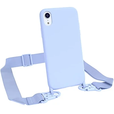 Abbildung von EAZY CASE Premium Silikon 2 in 1 Handykette kompatibel mit iPhone XR Handyhülle Umhängeband, Handykordel Silikonhülle, Hülle Band, Kette für Smartphone, Hell Blau