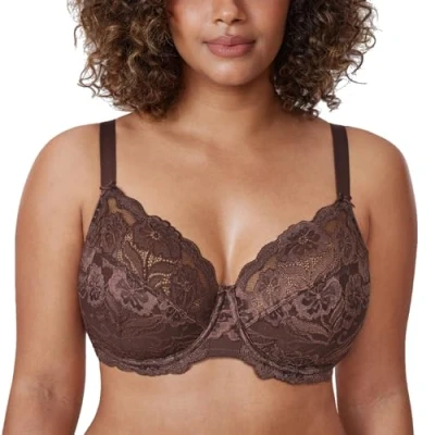 Abbildung von DELIMIRA Damen Vollschalen BH ungefütterte Spitze Tüll Cup,mit Bügel Taupe 90C