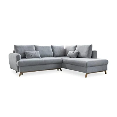 Abbildung von MIUFORM Ecksofa mit Schlaffunktion und Bettkasten Scandic Lagom L Wohnlandschaft Sofa Form Couch 3 Sitzer Bettfunktion Hellgrau Rechts