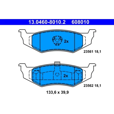 Abbildung von ATE 13.0460 8010.2 Bremsbelagsatz nicht für Verschleißwarnanzeiger vorbereitet, exkl. Verschleißwarnkontakt CHRYSLER: PT Cruiser Kombi