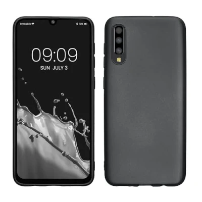 Abbildung von kwmobile Case kompatibel mit Samsung Galaxy A50 Hülle Schutzhülle aus Silikon metallisch schimmernd Handyhülle Metallic Grau