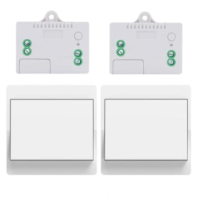 Abbildung von Cerhot funk lichtschalter set outdoor funkschalter 230v lichttaster wandschalter fernbedienung batterielos kabellose funktaster für Lichter (EU 1Gang 2V2 A)