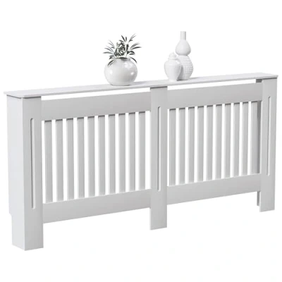 Abbildung von Vida Designs Chelsea Heizkörper Abdeckung, modernes Lamellen Design, weiß lackierter Schrank aus mitteldichter Faserplatte, extra groß