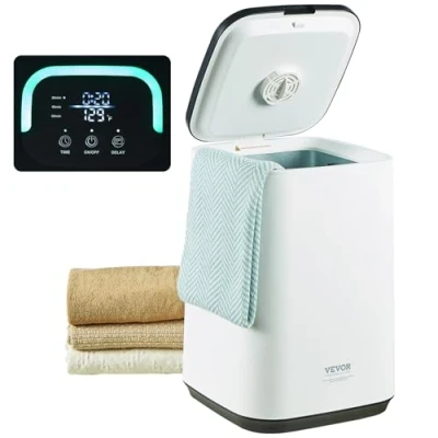 Abbildung von VEVOR 20 L Handtuchwärmer mit LED Bildschirm und U förmiger Kontrollleuchte, Handtuch Wärmegerät einstellbarem Timer für Badezimmer, Bademantel, Decke Pyjama, automatische Abschaltung, weiß