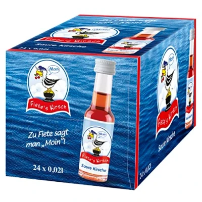 Abbildung von Fiete&#039;s Kirsch (24 x 0,02l) Fruchtiger Kirschlikör auf Vodka Basis Likör mit Sauerkirsch Geschmack Frecher Shot von der norddeutschen Küste 15 % Vol.