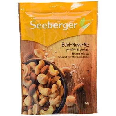 Abbildung von Seeberger Edel Nuss Mix 12er Pack: Kern Mischung aus leckeren Erdnusskerne, Mandeln, Cashewkerne und Macadamias geröstet &amp; gesalzen, vegan (12 x 150 g)