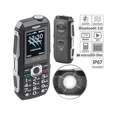Abbildung von simvalley MOBILE Baustellen Handy: 4G Outdoor Handy, IP67, Dual SIM, Radio, 2&quot; / 5,08 cm Farbdisplay (Handys, Stoßfestes ohne Vertrag)