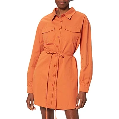 Abbildung von NA KD Damen Oversized Belted Shirt Hemd, Orange, 44 EU