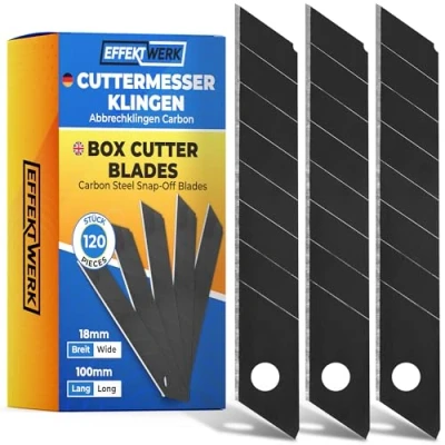 Abbildung von Effektwerk Cuttermesser Klingen (Schwarz, 120er Pack), 18 mm Ersatzklingen für Allzweckmesser, robuste Abbrechklingen aus Karbonstahl