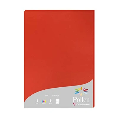 Abbildung von Clairefontaine 244267C Packung mit 25 Karten Pollen 210g, DIN A4, 21 x 29,7cm, Korallenrot