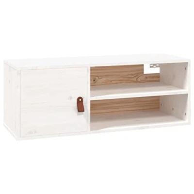 Abbildung von vidaXL Wandschrank, Hängeschrank mit viel Stauraum, Schwebeschrank für Wohnzimmer, TV Schrank Wohnzimmerschrank Holzschrank, Weiß Massivholz Kiefer