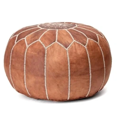 Abbildung von See the Good Echtleder Pouf Handgefertigt gefüllt geliefert Ottoman Sitzsack Fußhocker Puff (Cognac Braun)