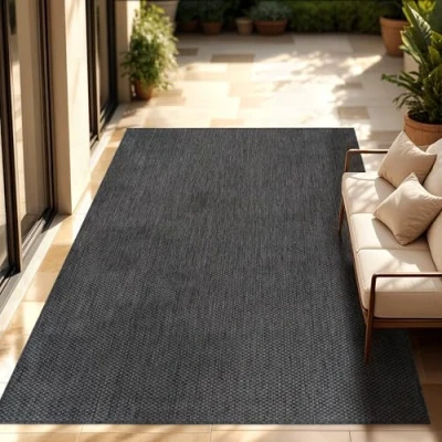 Abbildung von Paco Home Outdoor Teppich Wetterfest Wohnzimmer Balkon Küchenteppich Flachgewebe Sisaloptik Meliert Einfarbig, Grösse:240x340 cm, Farbe:Anthrazit