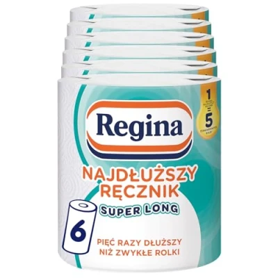 Abbildung von Regina Längstes Handtuch Super Long, 6 Rollen á 220 Blätter, Mehr Als fünf Mal Länger normale Rollen, Lebensmittelkontakt, 2 Lagen, Papierpack, FSC Zertifikat, NIZP PZH geprüft